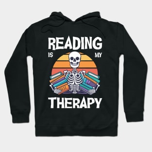 Vintage retro skeleton holding books reading is my therapy Hoodie